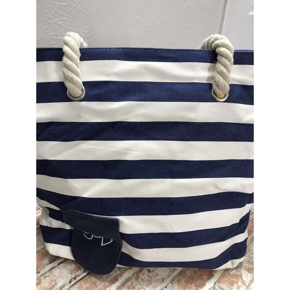 Porto Vino Beach Wine Bag Canvas Blue/White Stripes Holds 2 Bottles Of Wine NWT - Picture 5 of 7